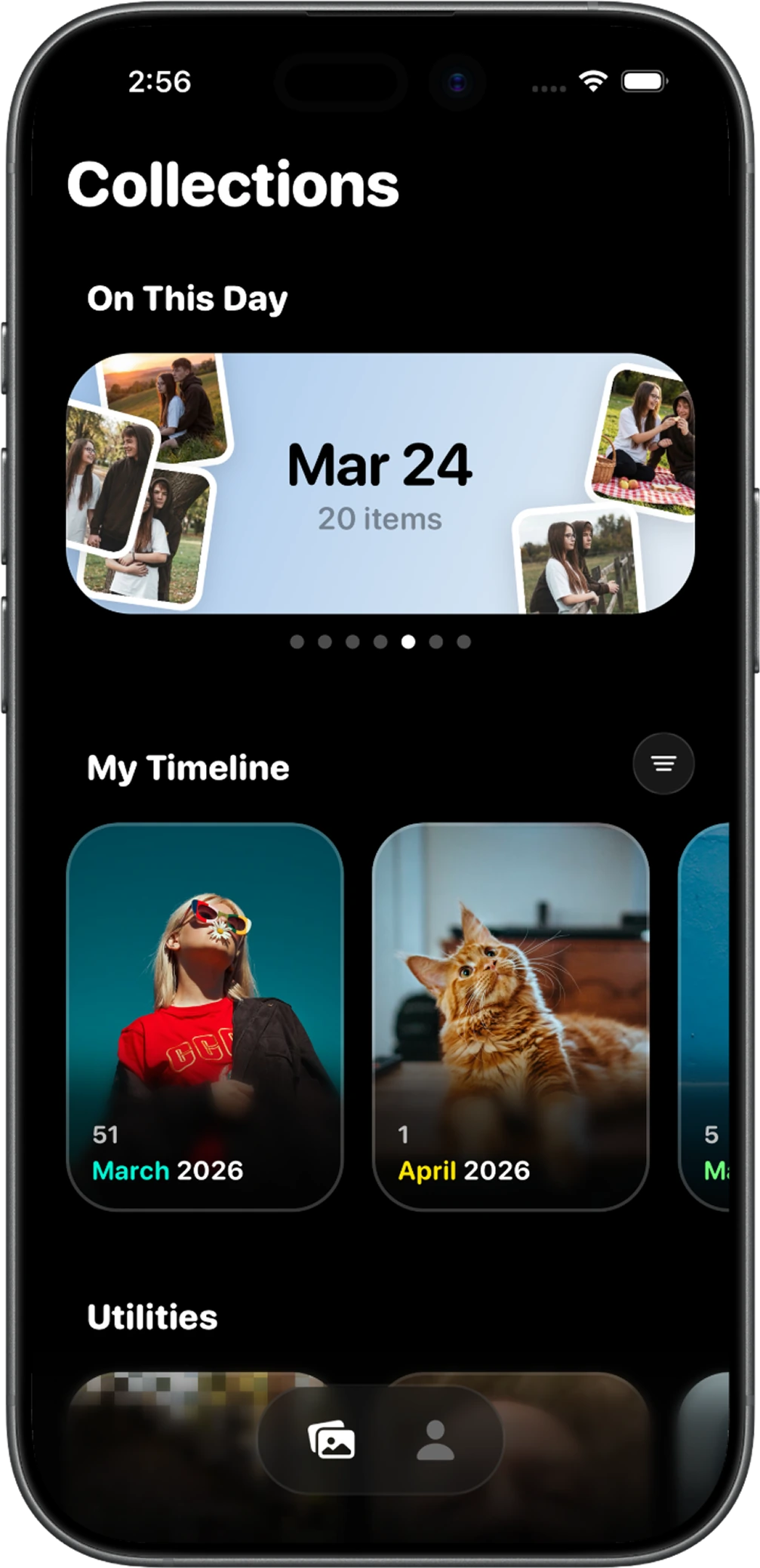KeepYeet Collections showing On This Day and monthly photo groups