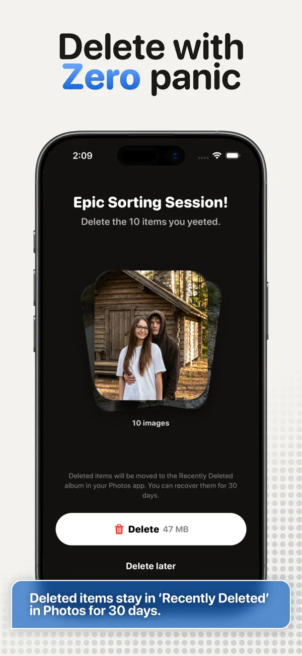 KeepYeet review step before deleting selected photos
